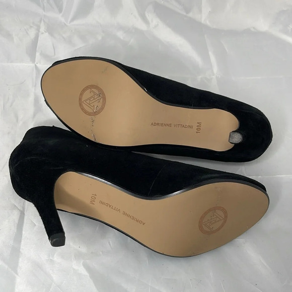 Adrienne Vittadini Peep Toe Split Vamp Heel Booties Black Fine Suede Leather 10 - Picture 6 of 11